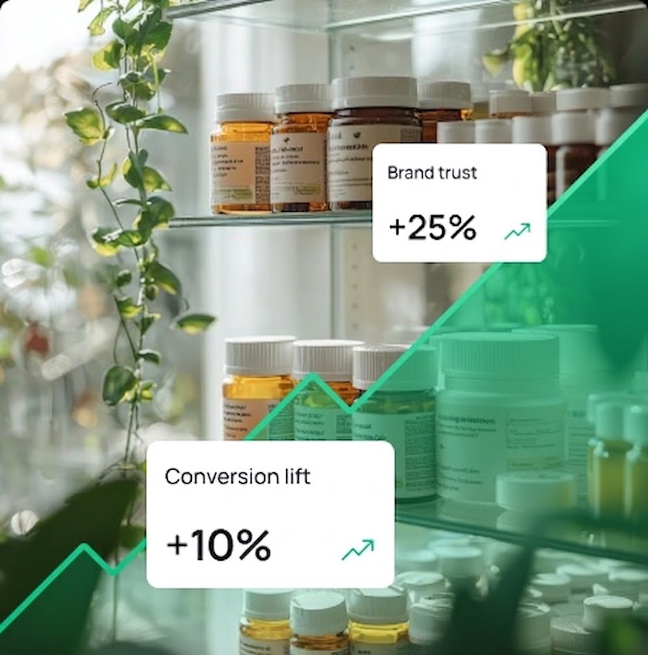 Verified supplements with +25% brand trust and +10% conversion lift